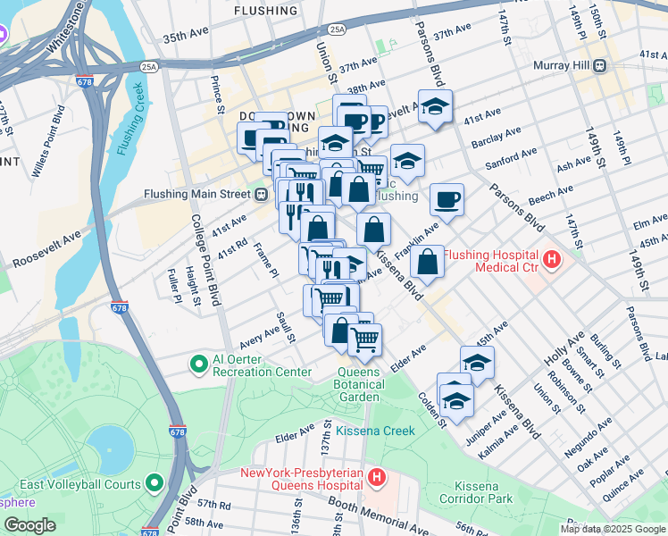 map of restaurants, bars, coffee shops, grocery stores, and more near 137-05 Franklin Avenue in Queens