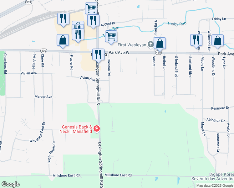 map of restaurants, bars, coffee shops, grocery stores, and more near 161 Creston Road in Ontario
