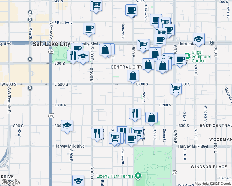map of restaurants, bars, coffee shops, grocery stores, and more near 416 East Sego Avenue in Salt Lake City