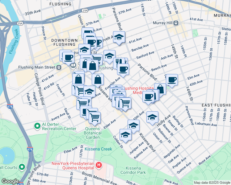 map of restaurants, bars, coffee shops, grocery stores, and more near 140-22 Beech Avenue in Queens