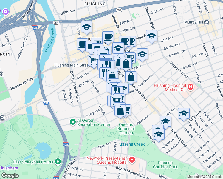 map of restaurants, bars, coffee shops, grocery stores, and more near in Queens