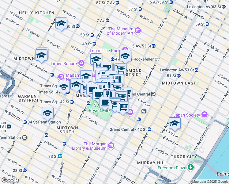 map of restaurants, bars, coffee shops, grocery stores, and more near in New York
