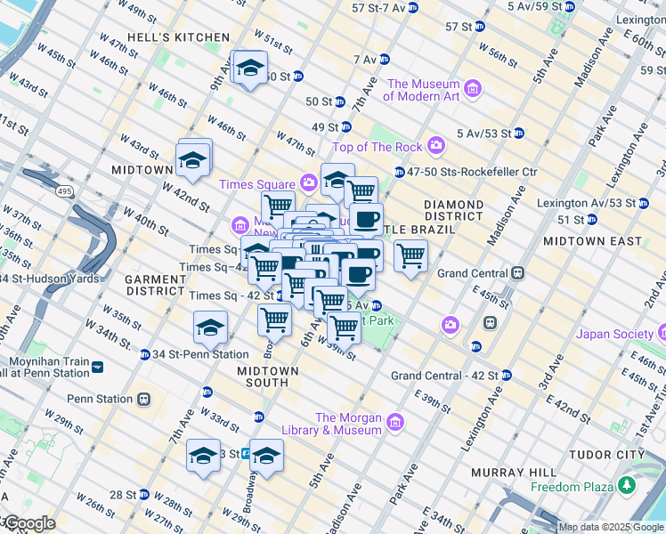 map of restaurants, bars, coffee shops, grocery stores, and more near in New York