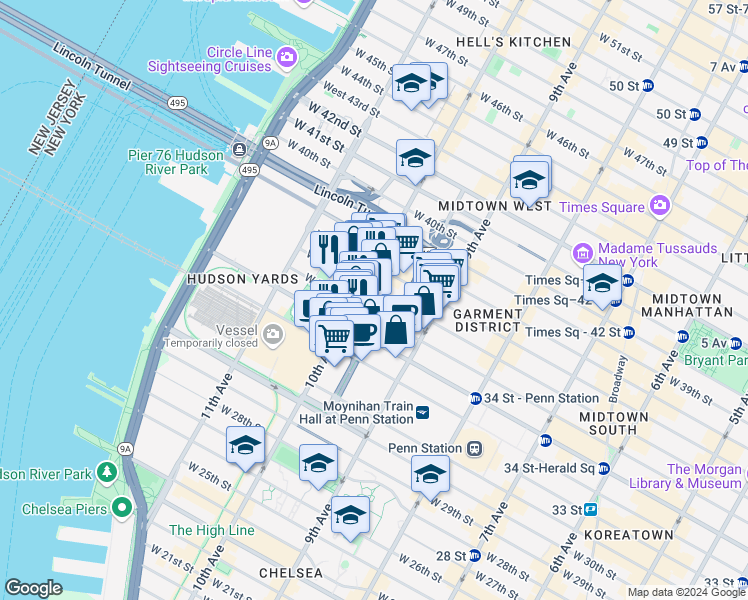 map of restaurants, bars, coffee shops, grocery stores, and more near in New York