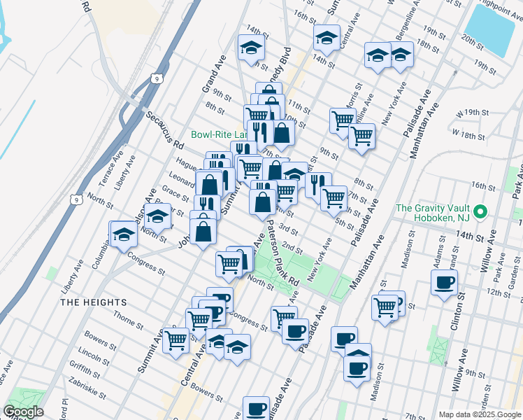 map of restaurants, bars, coffee shops, grocery stores, and more near in Jersey City