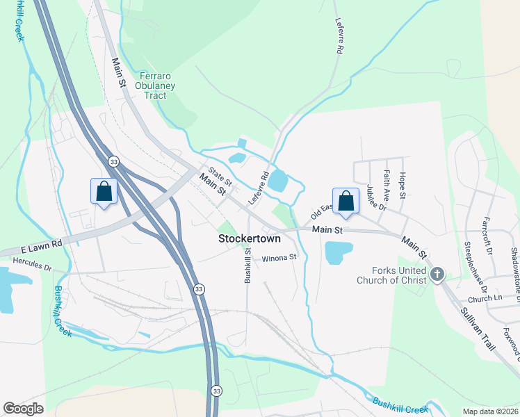 map of restaurants, bars, coffee shops, grocery stores, and more near 113 Main Street in Stockertown