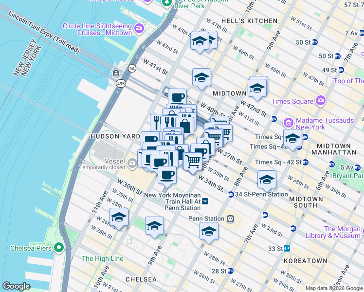 map of restaurants, bars, coffee shops, grocery stores, and more near in New York