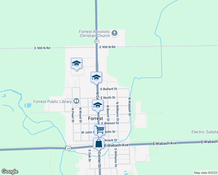 map of restaurants, bars, coffee shops, grocery stores, and more near 216 East Bullard Street in Forrest