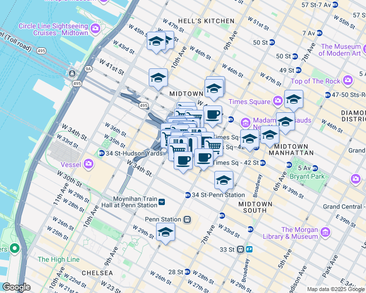map of restaurants, bars, coffee shops, grocery stores, and more near in New York