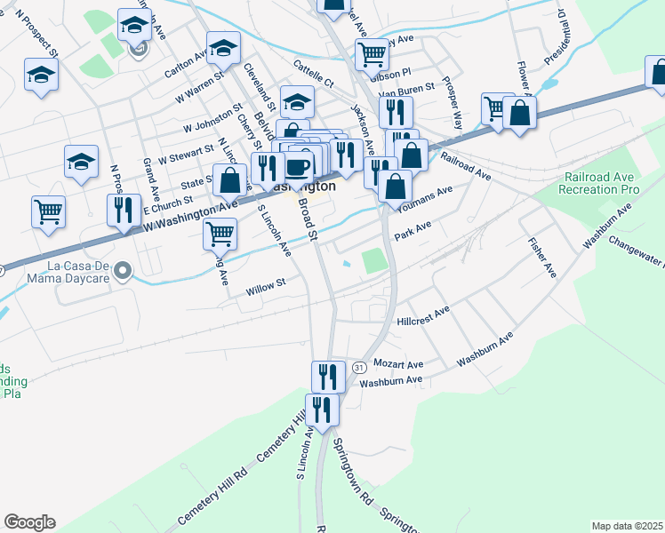 map of restaurants, bars, coffee shops, grocery stores, and more near Broad Street in Washington