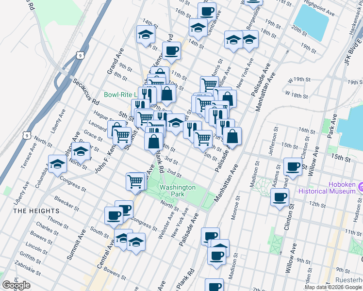 map of restaurants, bars, coffee shops, grocery stores, and more near 513 4th Street in Union City