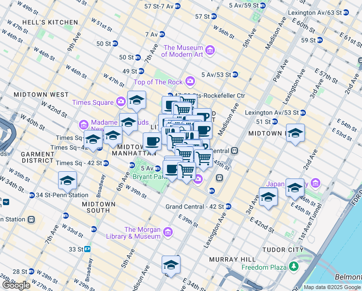 map of restaurants, bars, coffee shops, grocery stores, and more near 530 5th Avenue in New York