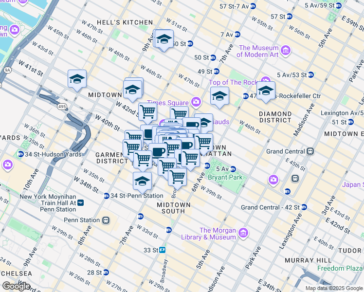 map of restaurants, bars, coffee shops, grocery stores, and more near in New York