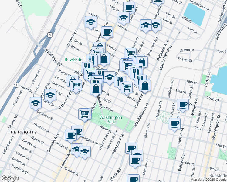 map of restaurants, bars, coffee shops, grocery stores, and more near 513 4th Street in Union City