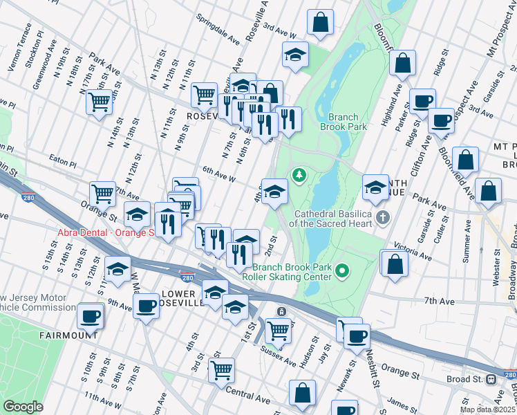 map of restaurants, bars, coffee shops, grocery stores, and more near 220 4th Street in Newark