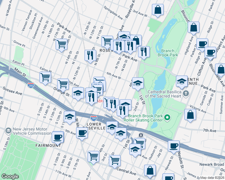 map of restaurants, bars, coffee shops, grocery stores, and more near 191 North 6th Street in Newark
