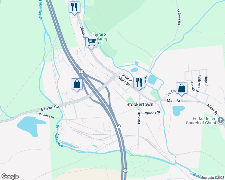 map of restaurants, bars, coffee shops, grocery stores, and more near 206 Lincoln Avenue in Easton