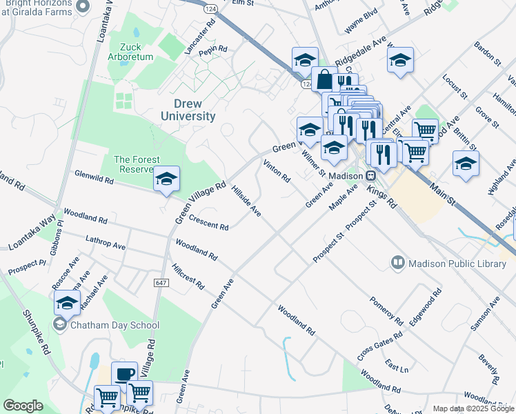 map of restaurants, bars, coffee shops, grocery stores, and more near 45 Crescent Road in Madison
