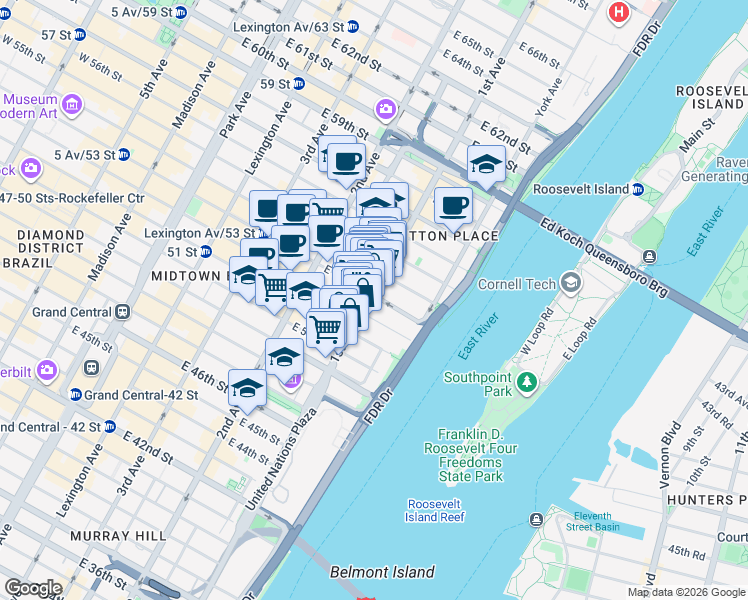 map of restaurants, bars, coffee shops, grocery stores, and more near in New York