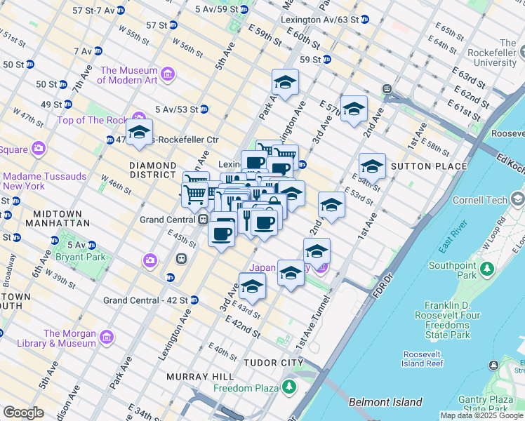 map of restaurants, bars, coffee shops, grocery stores, and more near in New York