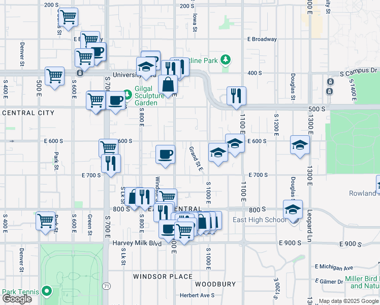 map of restaurants, bars, coffee shops, grocery stores, and more near 649 Brixen Court East in Salt Lake City