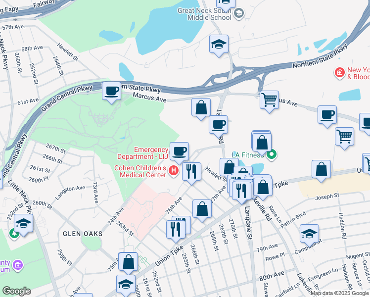 map of restaurants, bars, coffee shops, grocery stores, and more near in Queens