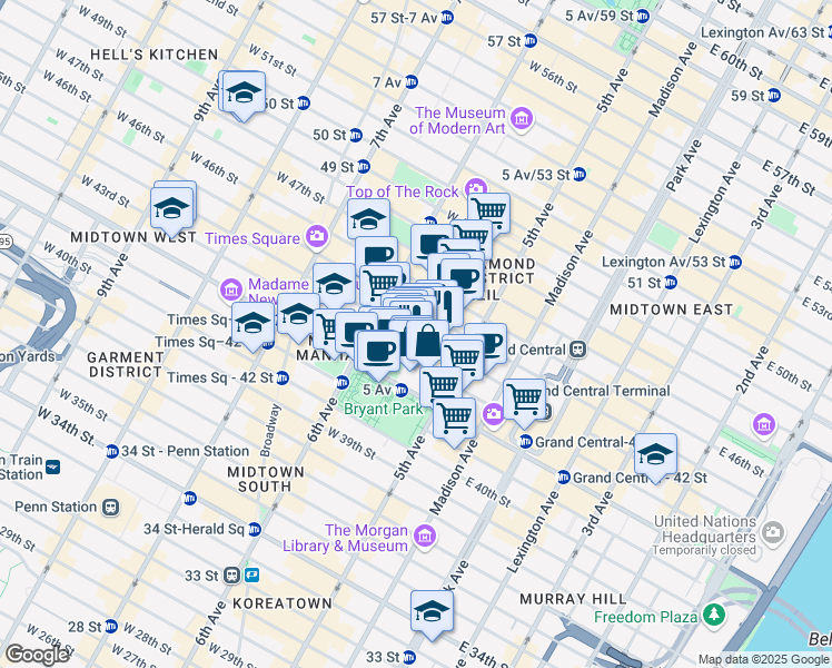 map of restaurants, bars, coffee shops, grocery stores, and more near in New York