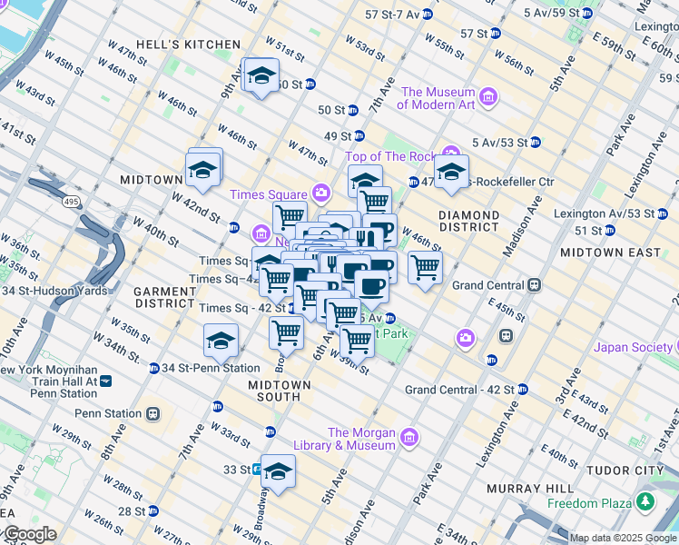 map of restaurants, bars, coffee shops, grocery stores, and more near in New York