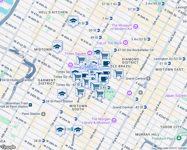 map of restaurants, bars, coffee shops, grocery stores, and more near in New York