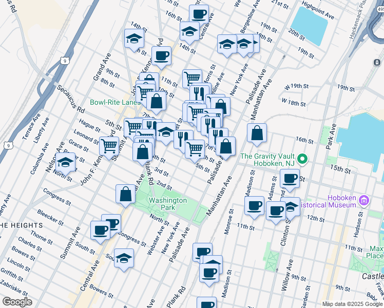 map of restaurants, bars, coffee shops, grocery stores, and more near 421 5th Street in Union City