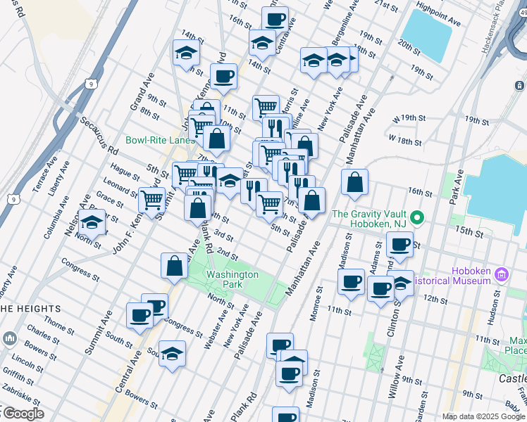 map of restaurants, bars, coffee shops, grocery stores, and more near 421 5th Street in Union City