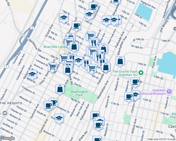 map of restaurants, bars, coffee shops, grocery stores, and more near 421 5th Street in Union City