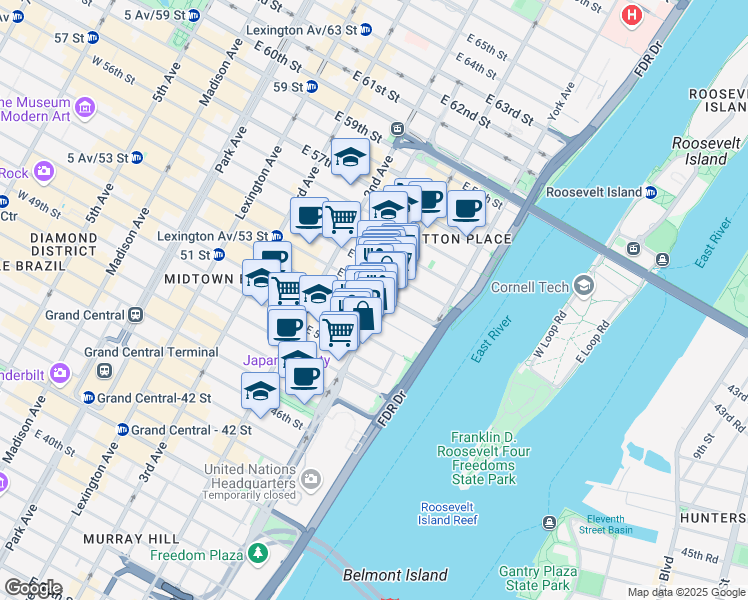map of restaurants, bars, coffee shops, grocery stores, and more near in New York