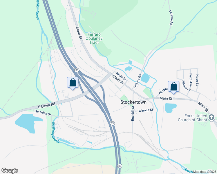 map of restaurants, bars, coffee shops, grocery stores, and more near 207 Lincoln Avenue in Stockertown