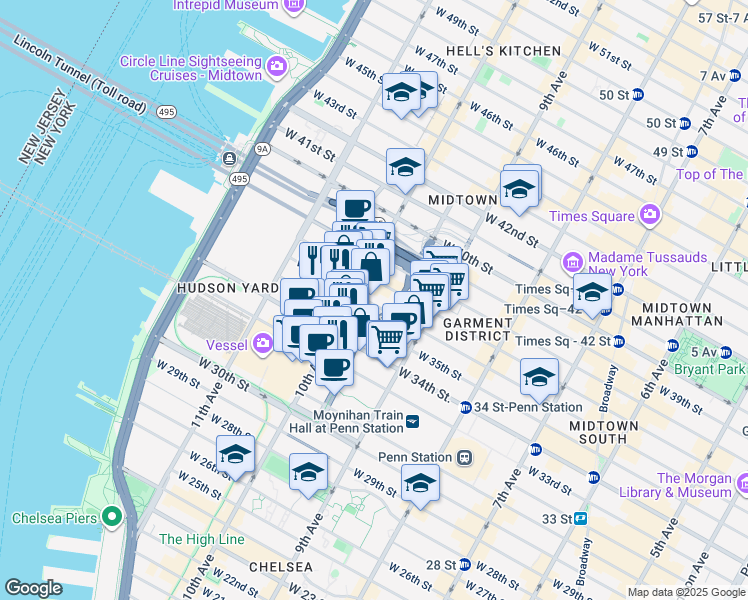 map of restaurants, bars, coffee shops, grocery stores, and more near in New York