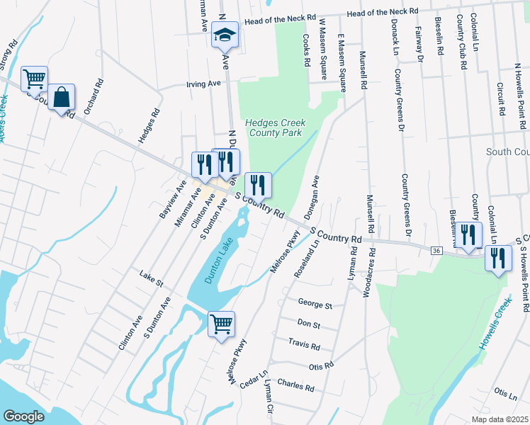 map of restaurants, bars, coffee shops, grocery stores, and more near 1 Union Avenue in East Patchogue