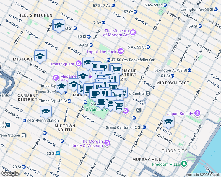map of restaurants, bars, coffee shops, grocery stores, and more near in New York