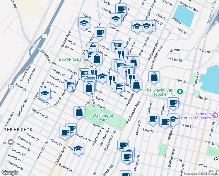 map of restaurants, bars, coffee shops, grocery stores, and more near 421 5th Street in Union City