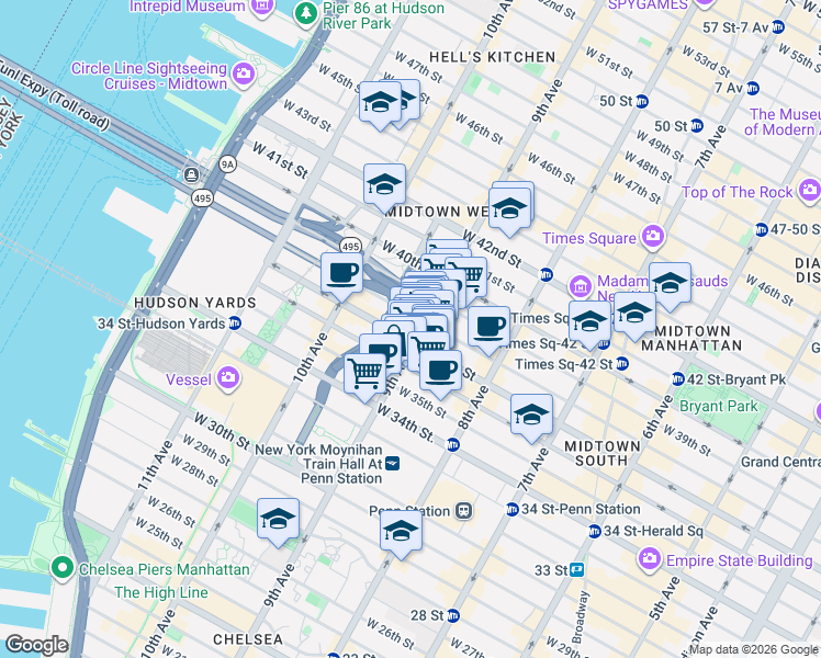 map of restaurants, bars, coffee shops, grocery stores, and more near in New York