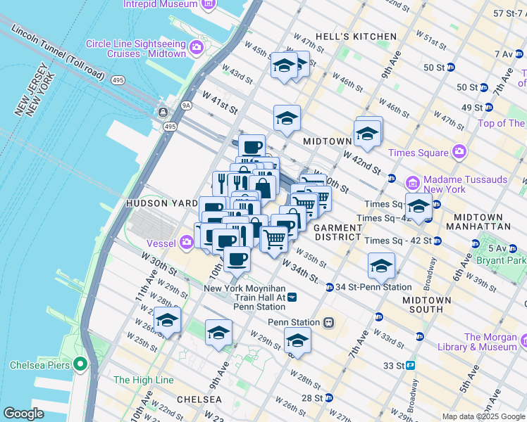 map of restaurants, bars, coffee shops, grocery stores, and more near in New York