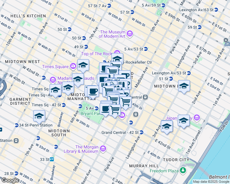 map of restaurants, bars, coffee shops, grocery stores, and more near 530 5th Avenue in New York