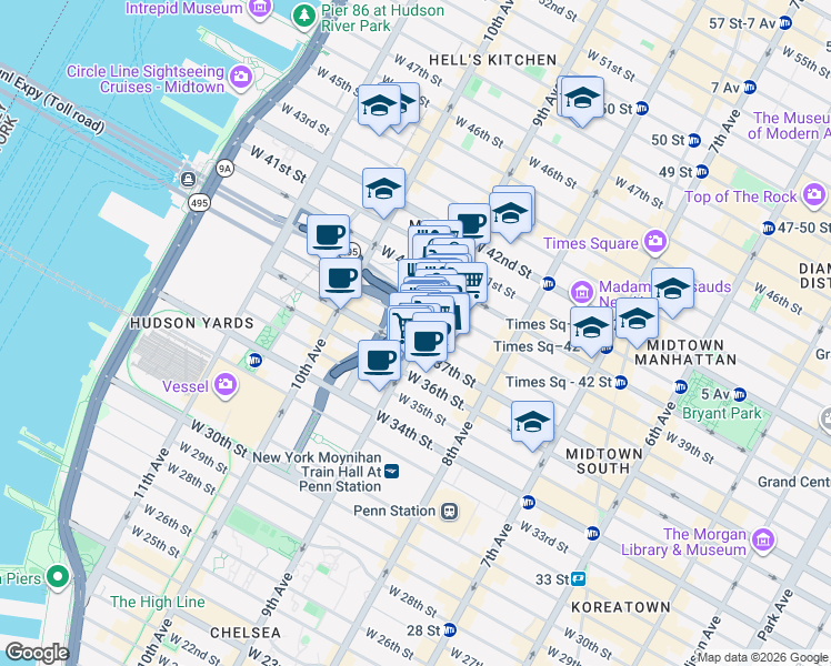 map of restaurants, bars, coffee shops, grocery stores, and more near in New York