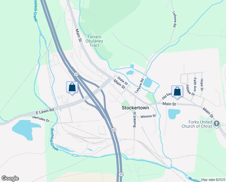 map of restaurants, bars, coffee shops, grocery stores, and more near 207 Lincoln Avenue in Stockertown