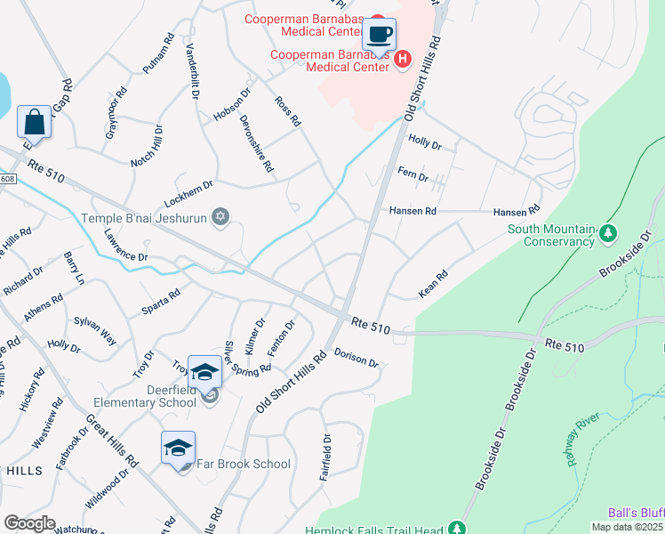 map of restaurants, bars, coffee shops, grocery stores, and more near 10 Andover Drive in Essex County