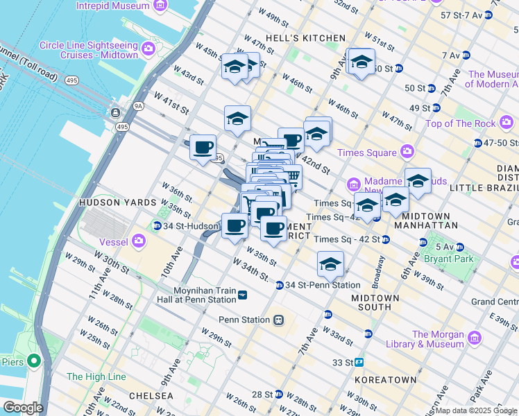 map of restaurants, bars, coffee shops, grocery stores, and more near in New York