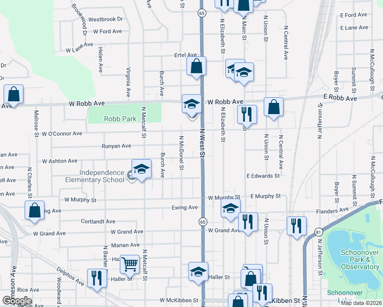 map of restaurants, bars, coffee shops, grocery stores, and more near 3 Runyan Ct in Lima