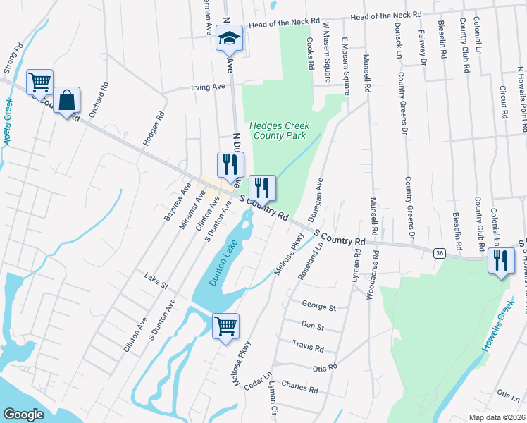 map of restaurants, bars, coffee shops, grocery stores, and more near 740 South Country Road in East Patchogue