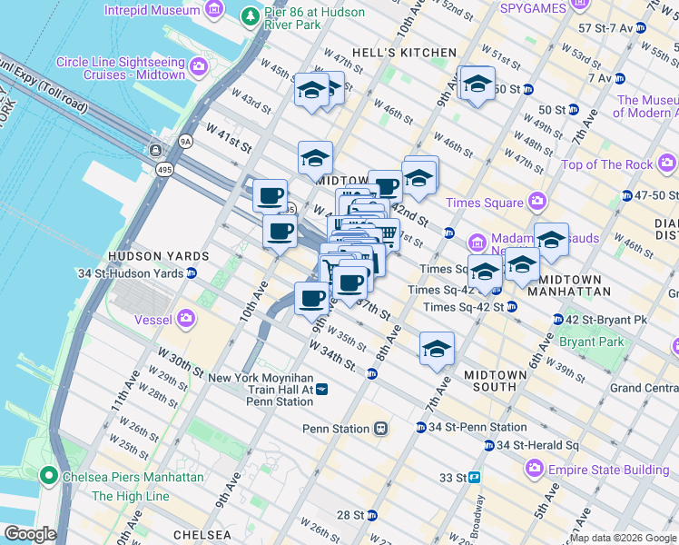map of restaurants, bars, coffee shops, grocery stores, and more near in New York