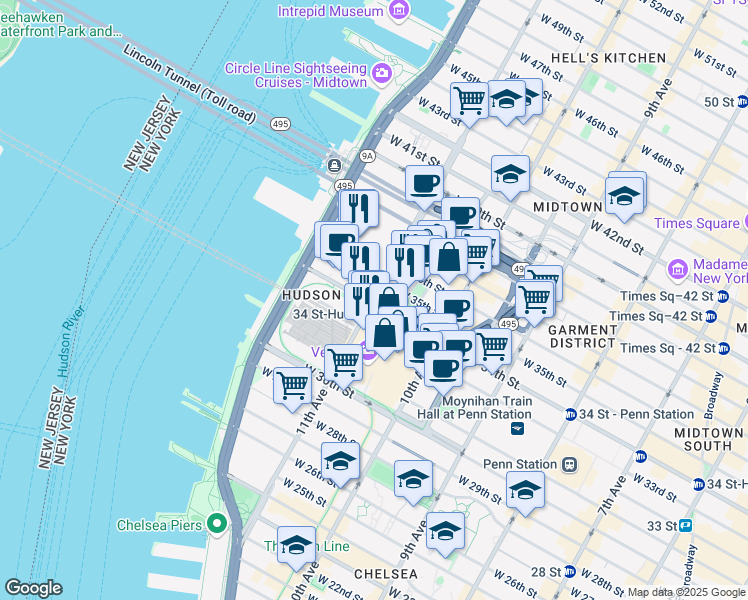 map of restaurants, bars, coffee shops, grocery stores, and more near in New York