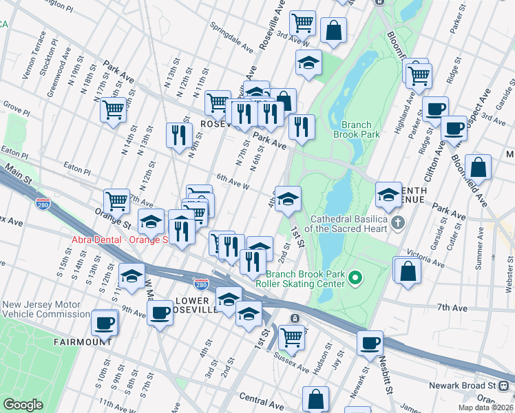 map of restaurants, bars, coffee shops, grocery stores, and more near 229 6th Avenue West in Newark
